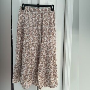 Fun & Flirt Cream A-Line Midi Skirt with Ruffled Tiers
